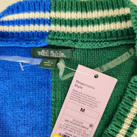 Wild Fable Womems Med Sweater Vest Oversized Cable-Knit V-Neck Blue & Green - Picture 7 of 9